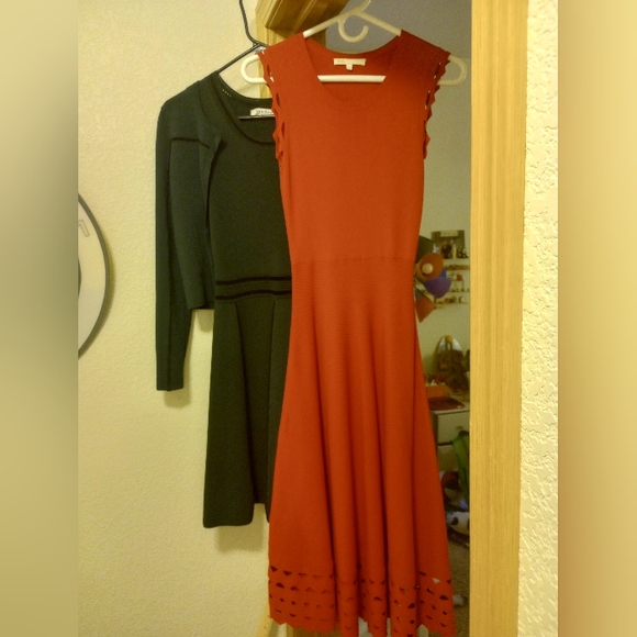 Maje Rumba fit and flare midi dress, red with lacy cutouts, size 1 US S - Picture 6 of 11